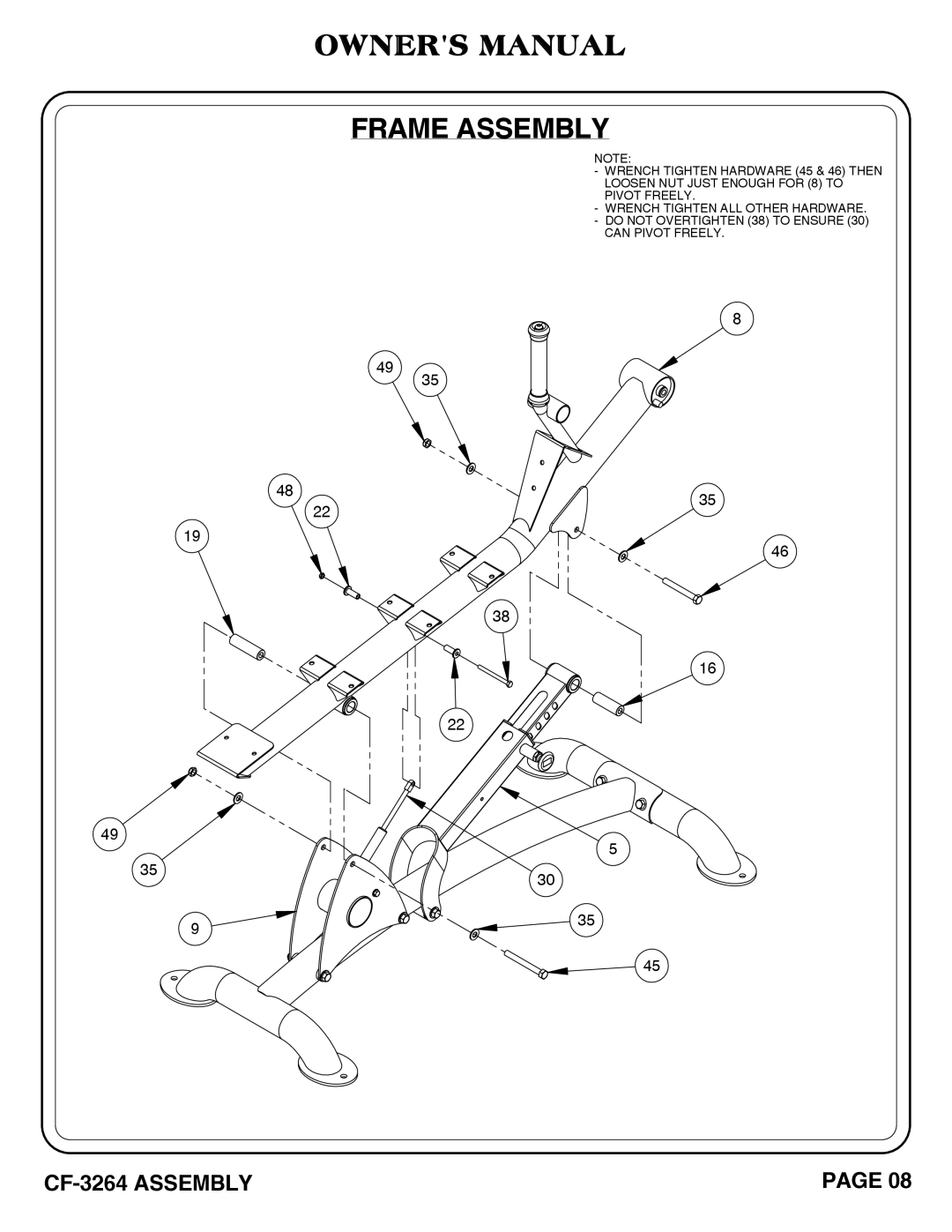 Hoist Fitness CF-3264 owner manual Frame Assembly 