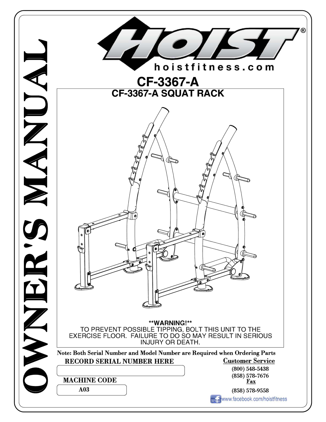 Hoist Fitness CF-3367-A SQUAT RACK owner manual CF-3367-A Squat Rack 