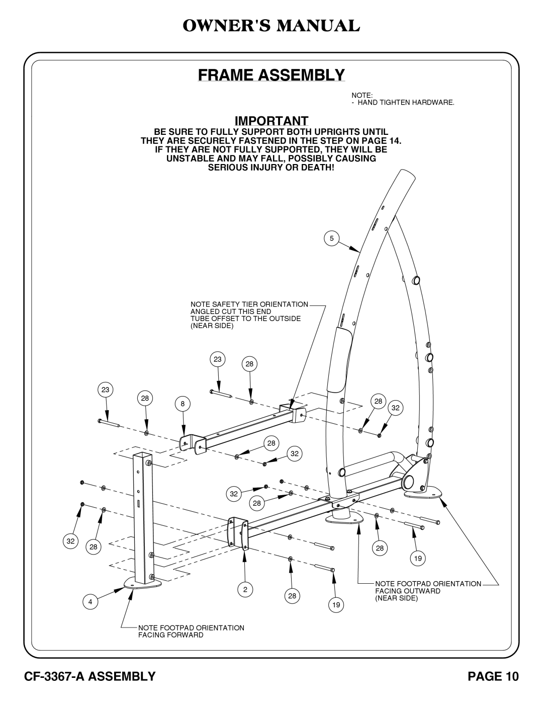 Hoist Fitness CF-3367-A SQUAT RACK owner manual Tube Offset to the Outside Near Side Facing Forward 