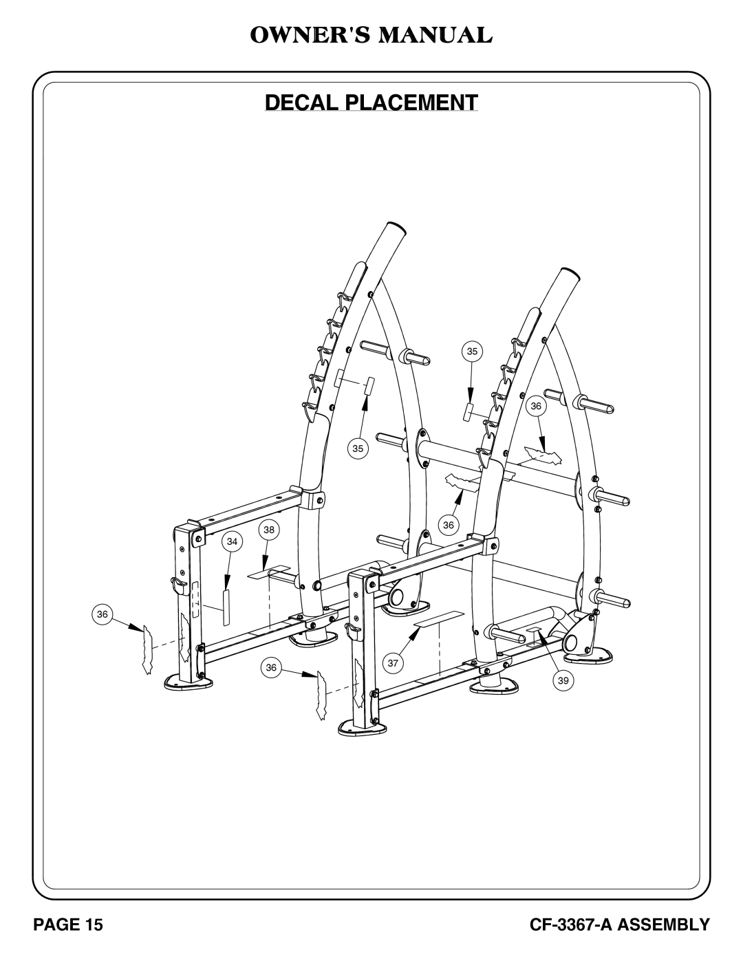 Hoist Fitness CF-3367-A SQUAT RACK owner manual Decal Placement 