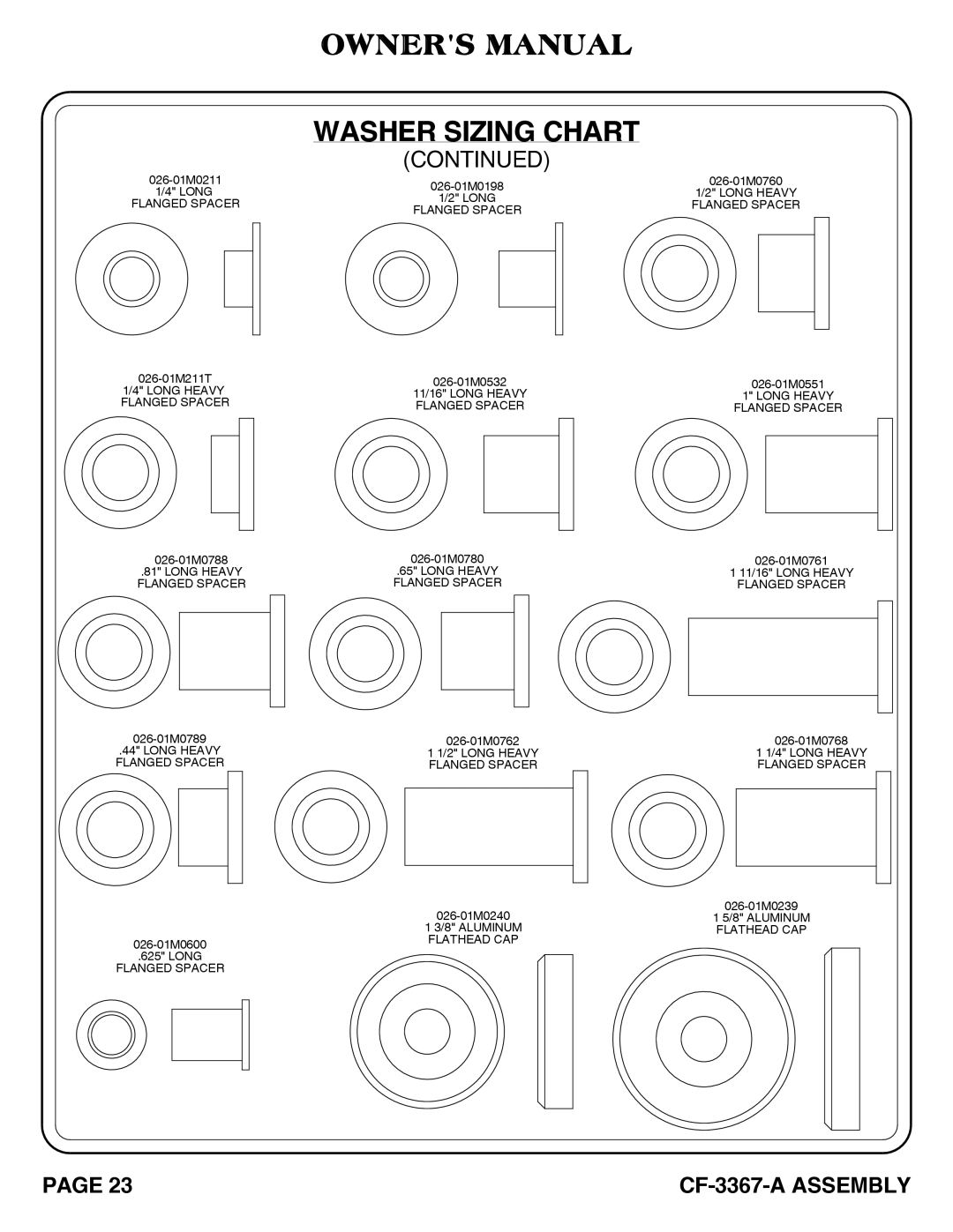 Hoist Fitness CF-3367-A SQUAT RACK owner manual 026-01M211T 1/4 Long Heavy Flanged Spacer 