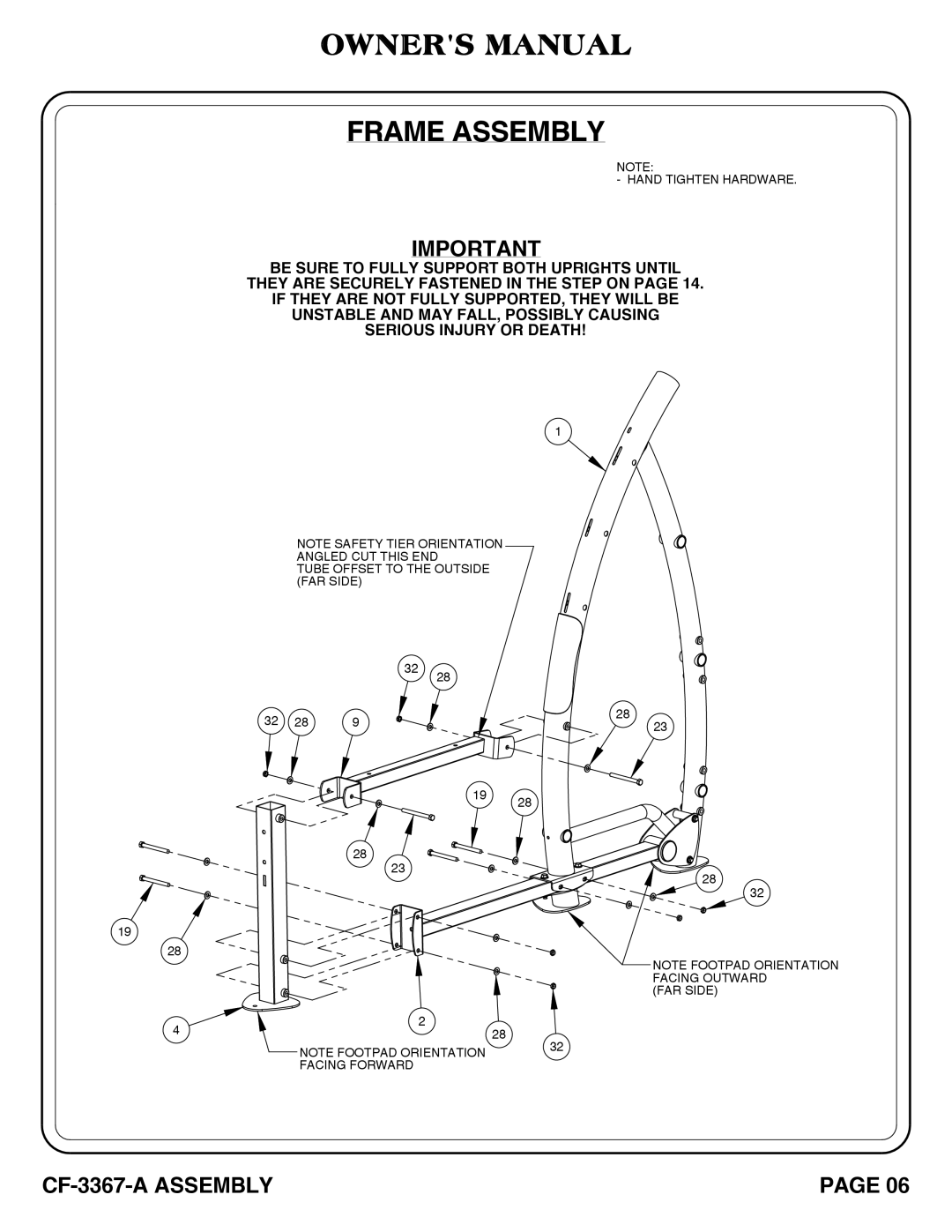 Hoist Fitness CF-3367-A SQUAT RACK owner manual Frame Assembly 
