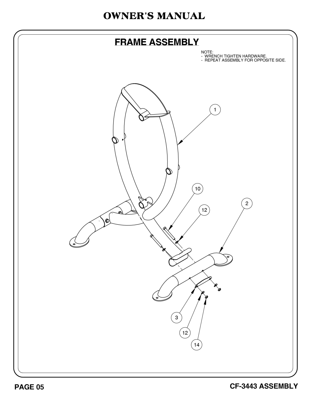 Hoist Fitness cf-3443 owner manual Wrench Tighten Hardware Repeat Assembly for Opposite Side 