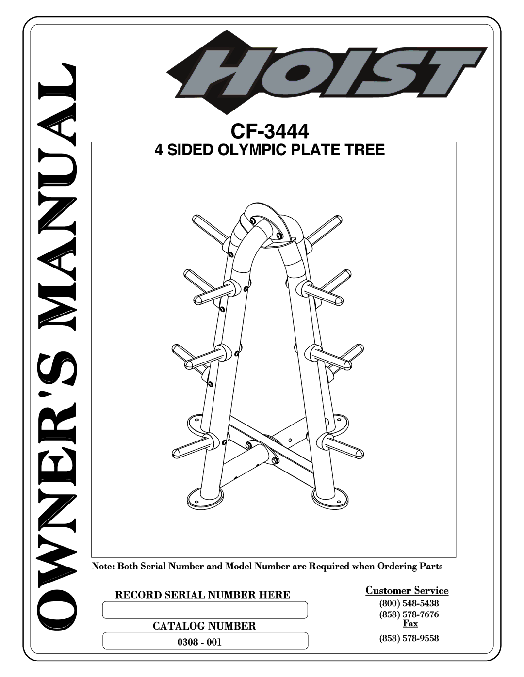 Hoist Fitness cf-3444 owner manual CF-3444, Sided Olympic Plate Tree 