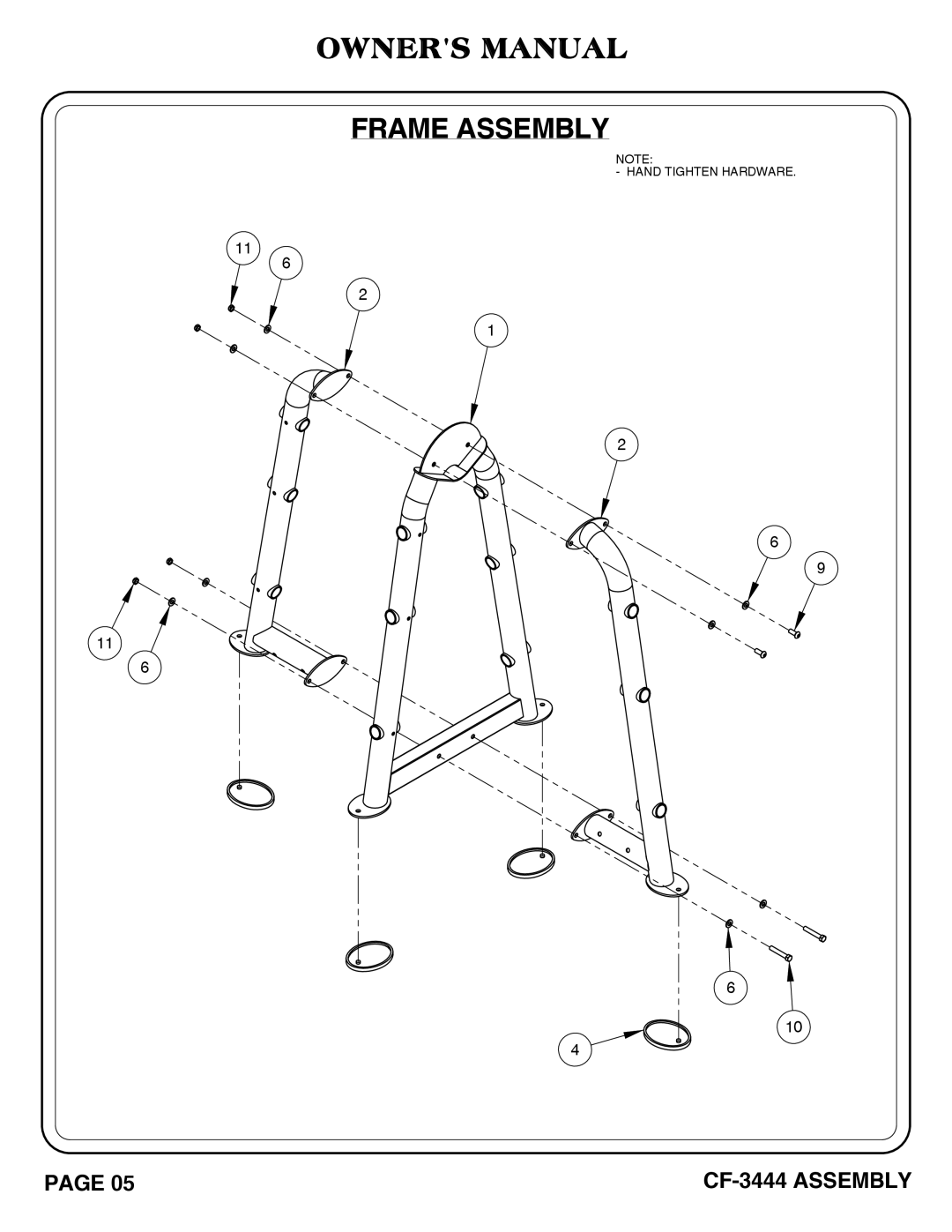 Hoist Fitness cf-3444 owner manual Hand Tighten Hardware 