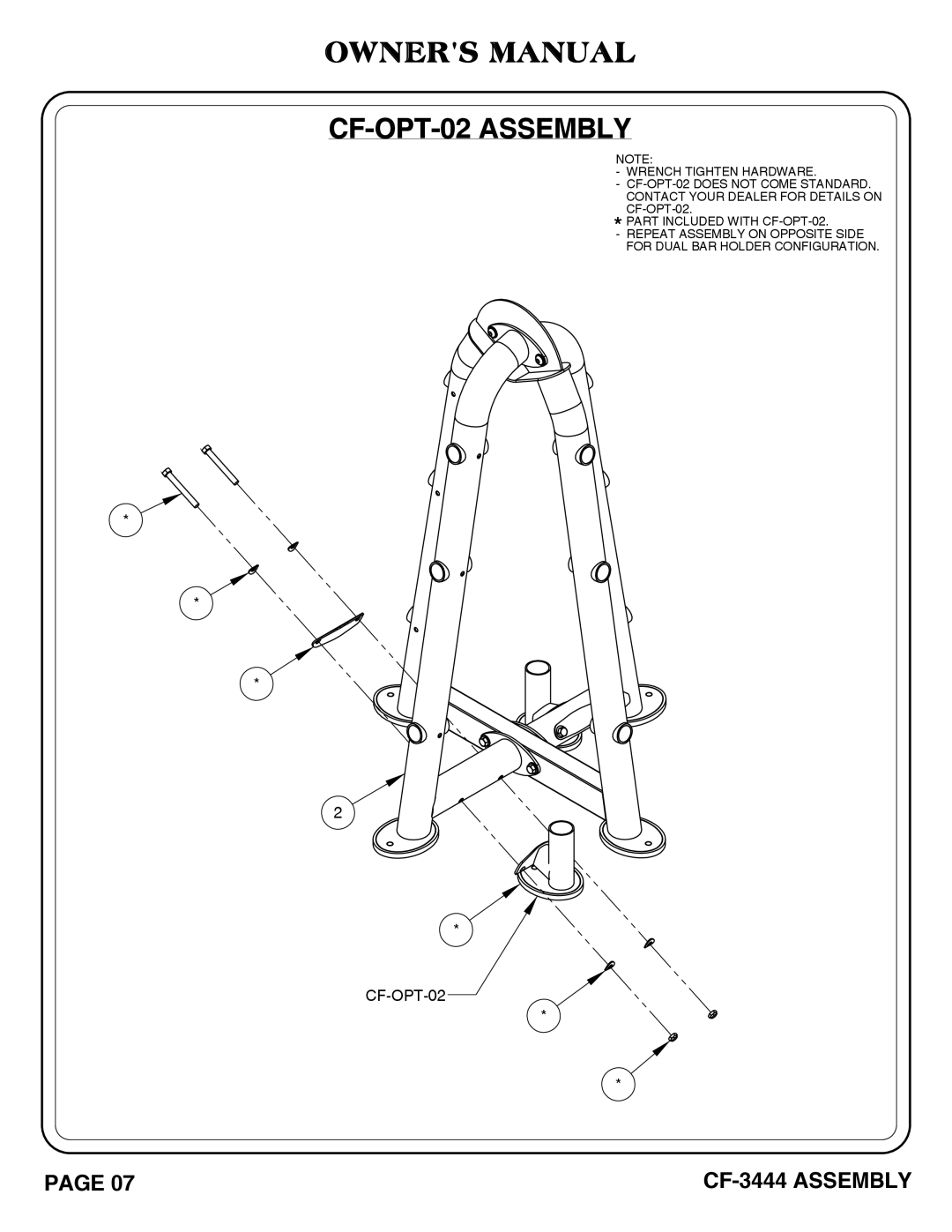 Hoist Fitness cf-3444 owner manual CF-OPT-02 Assembly 