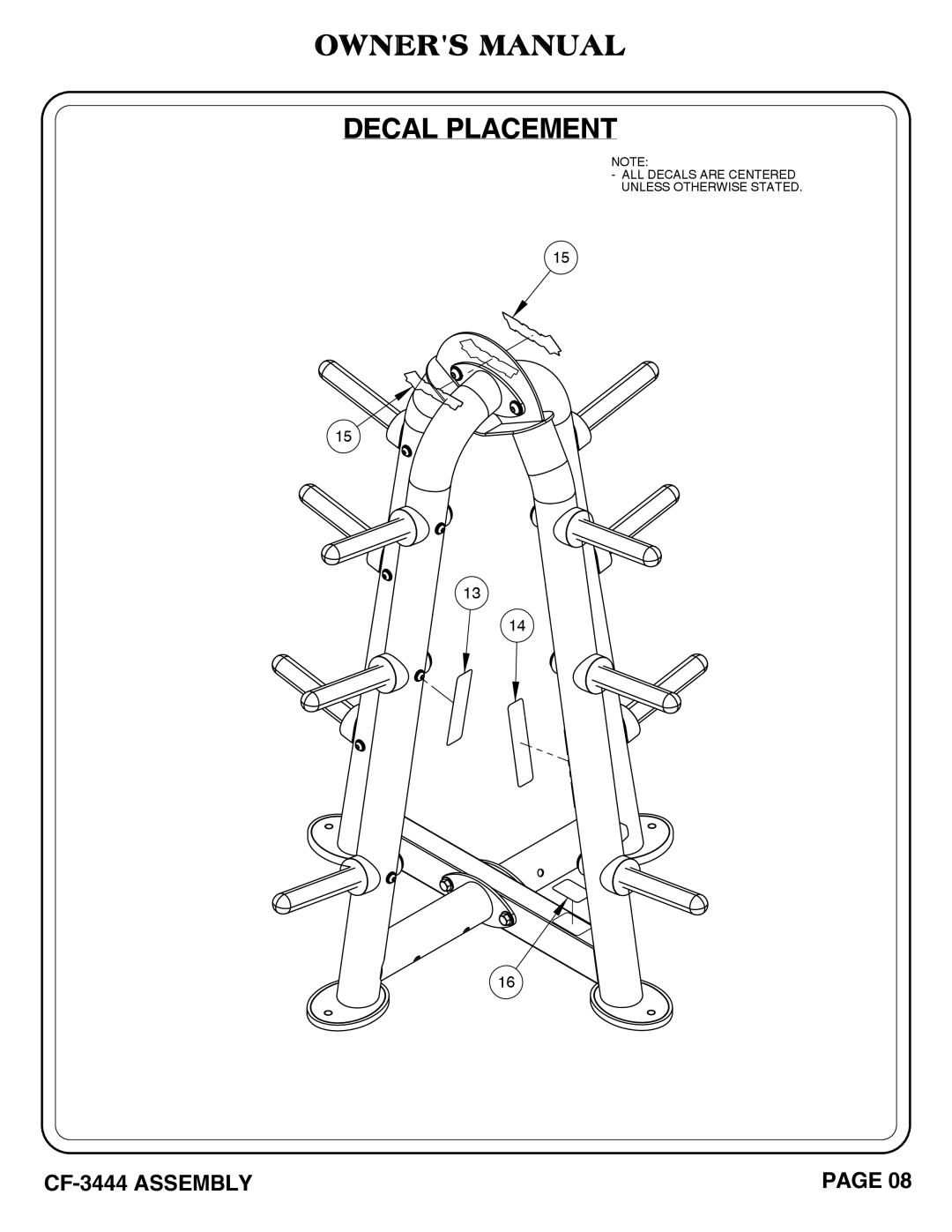 Hoist Fitness cf-3444 owner manual Decal Placement 