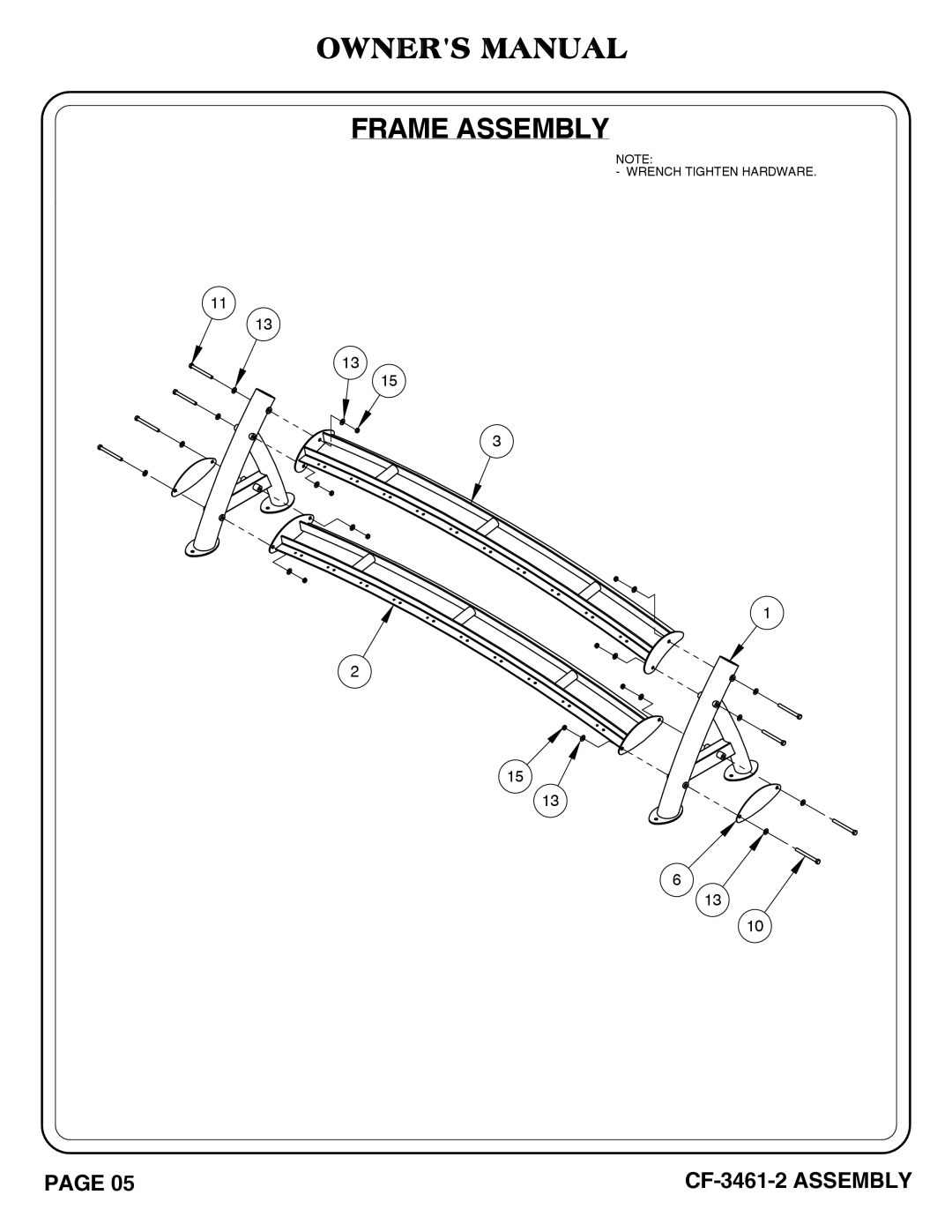 Hoist Fitness CF-3461-2 owner manual Wrench Tighten Hardware 