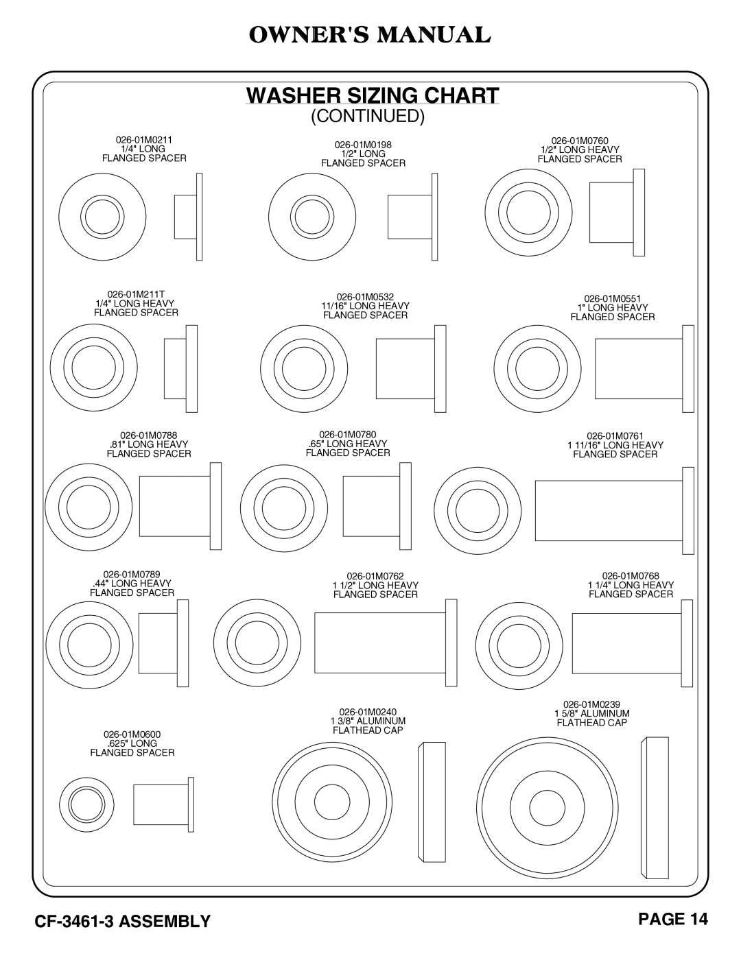 Hoist Fitness CF-3461-3 owner manual 026-01M211T 1/4 Long Heavy Flanged Spacer 