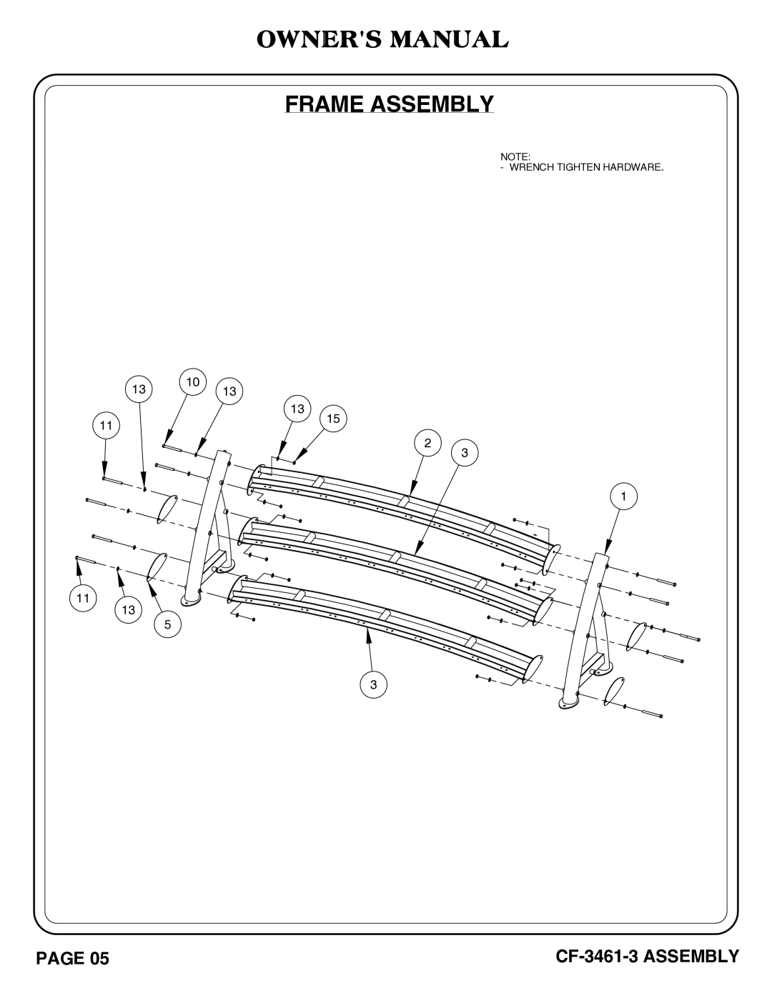 Hoist Fitness CF-3461-3 owner manual Wrench Tighten Hardware 