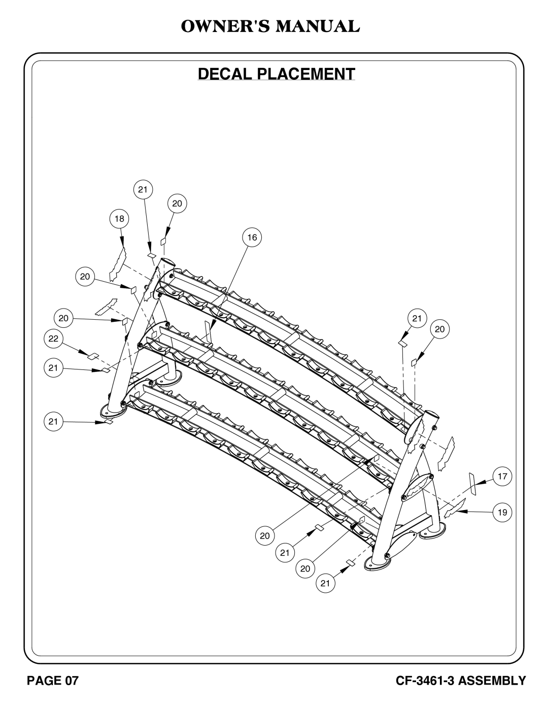 Hoist Fitness CF-3461-3 owner manual Decal Placement 