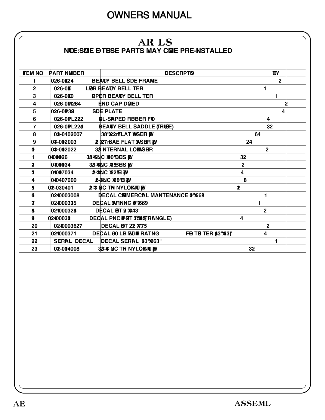 Hoist Fitness CF-3462-2 owner manual Part List, Internal Lock Washer 