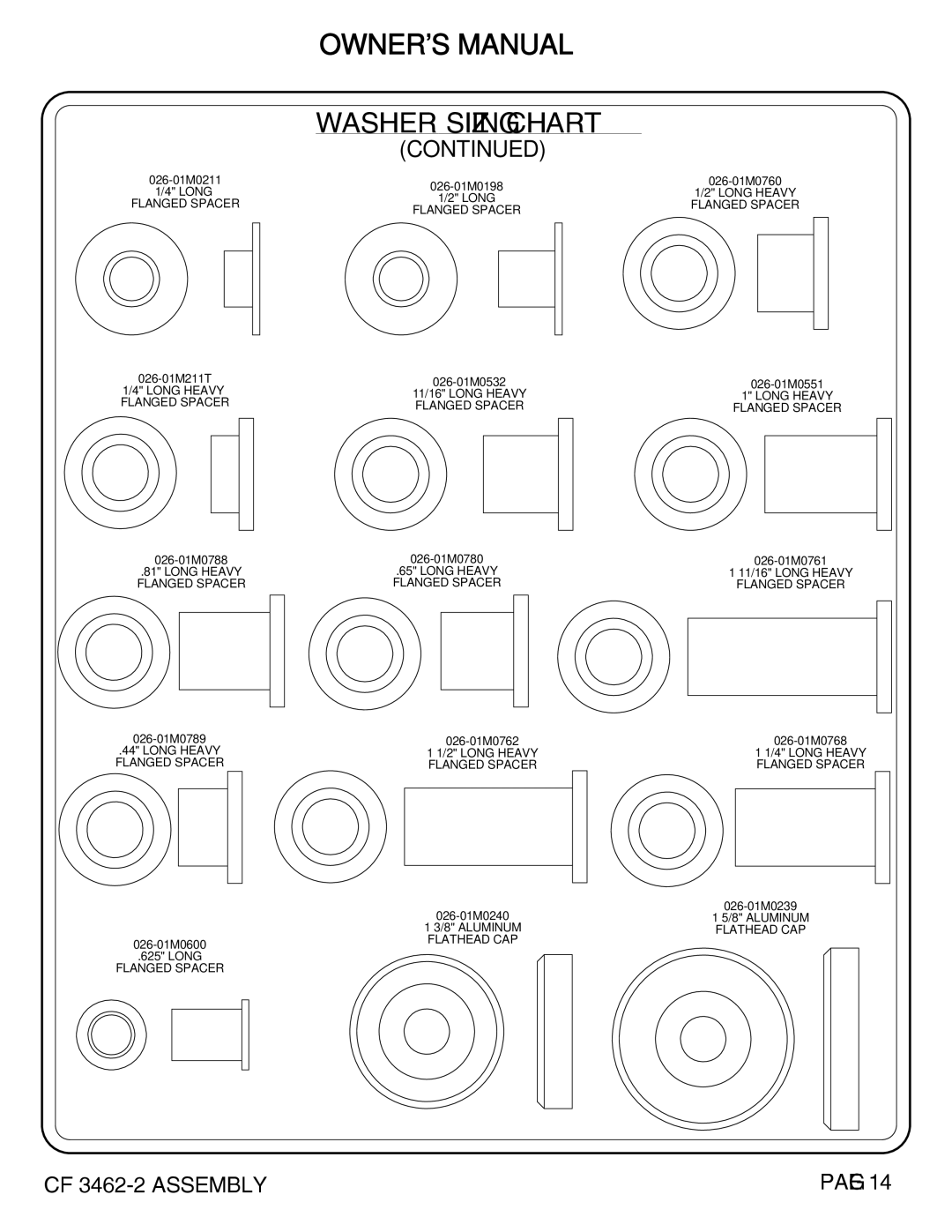 Hoist Fitness CF-3462-2 owner manual 026-01M211T 1/4 Long Heavy Flanged Spacer 