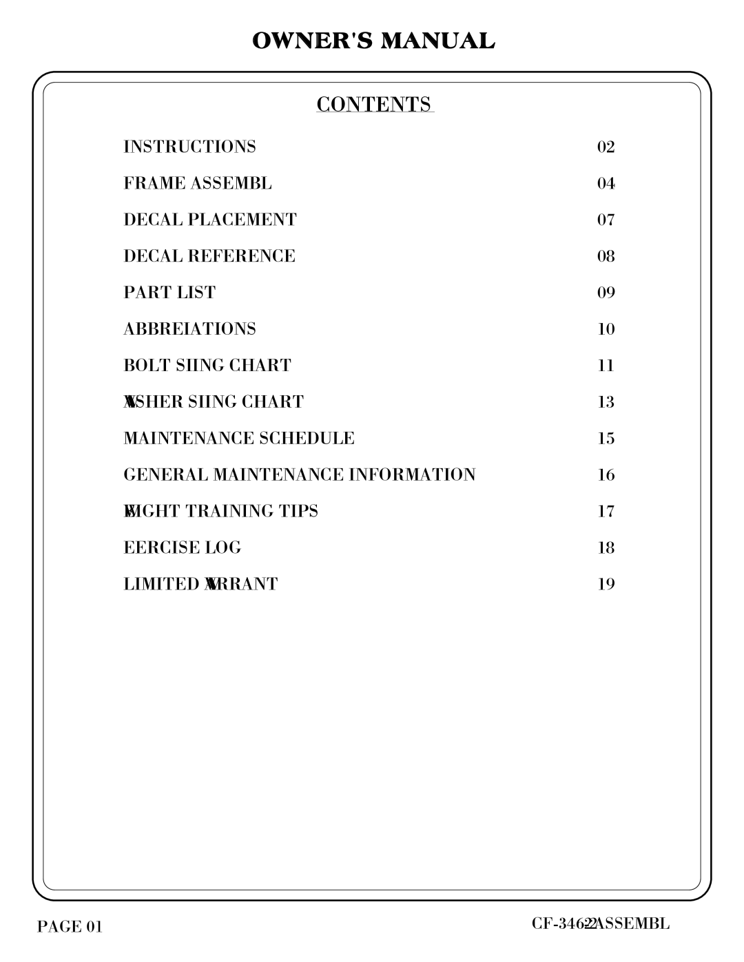 Hoist Fitness CF-3462-2 owner manual Contents 