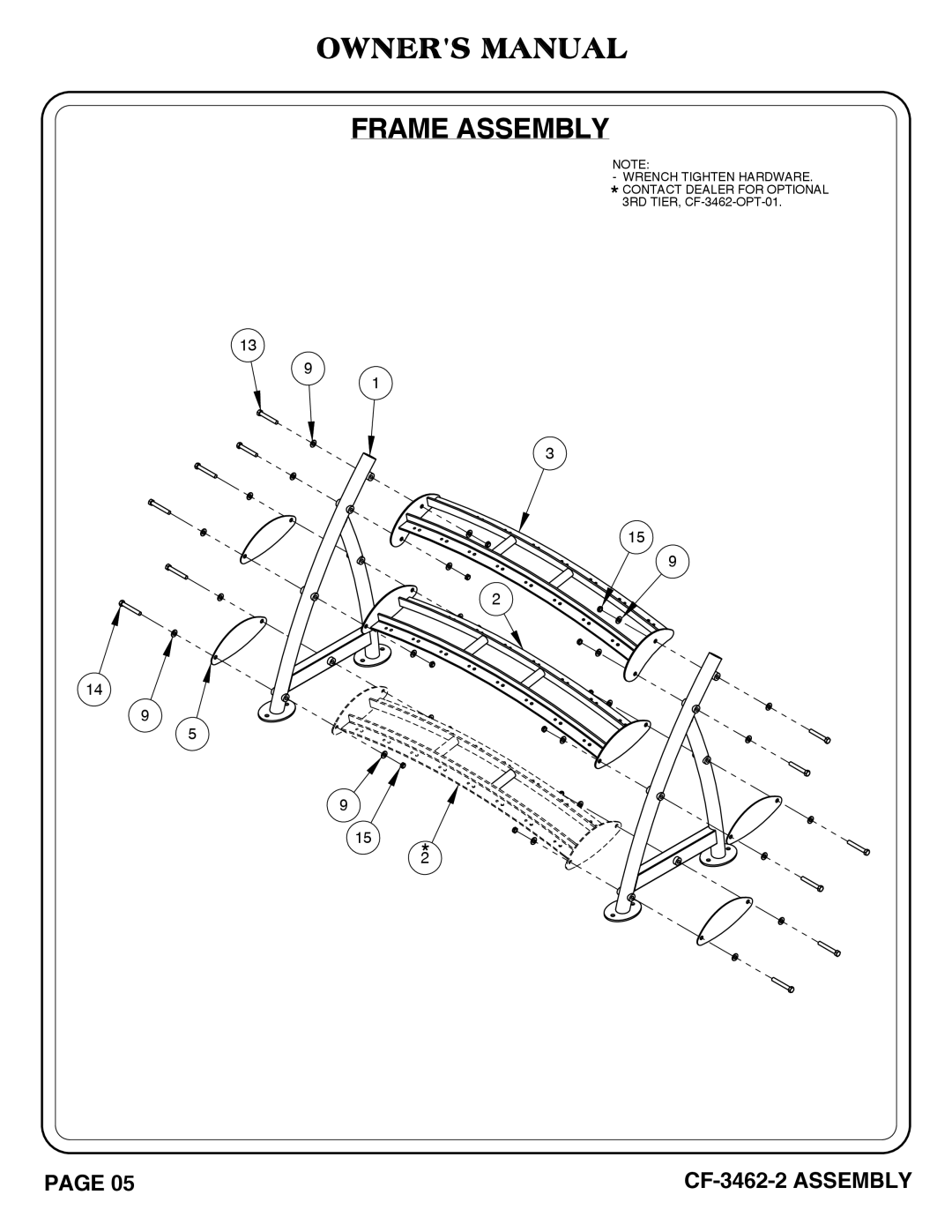 Hoist Fitness CF-3462-2 owner manual Wrench Tighten HARDWARE. * Contact Dealer for Optional 