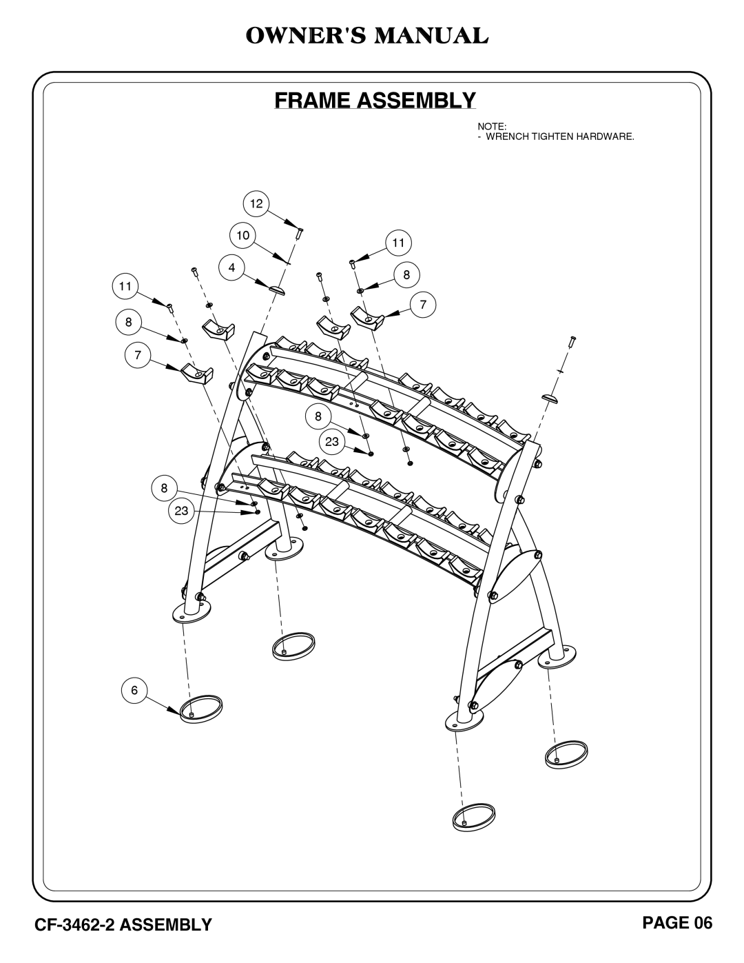 Hoist Fitness CF-3462-2 owner manual Wrench Tighten Hardware 