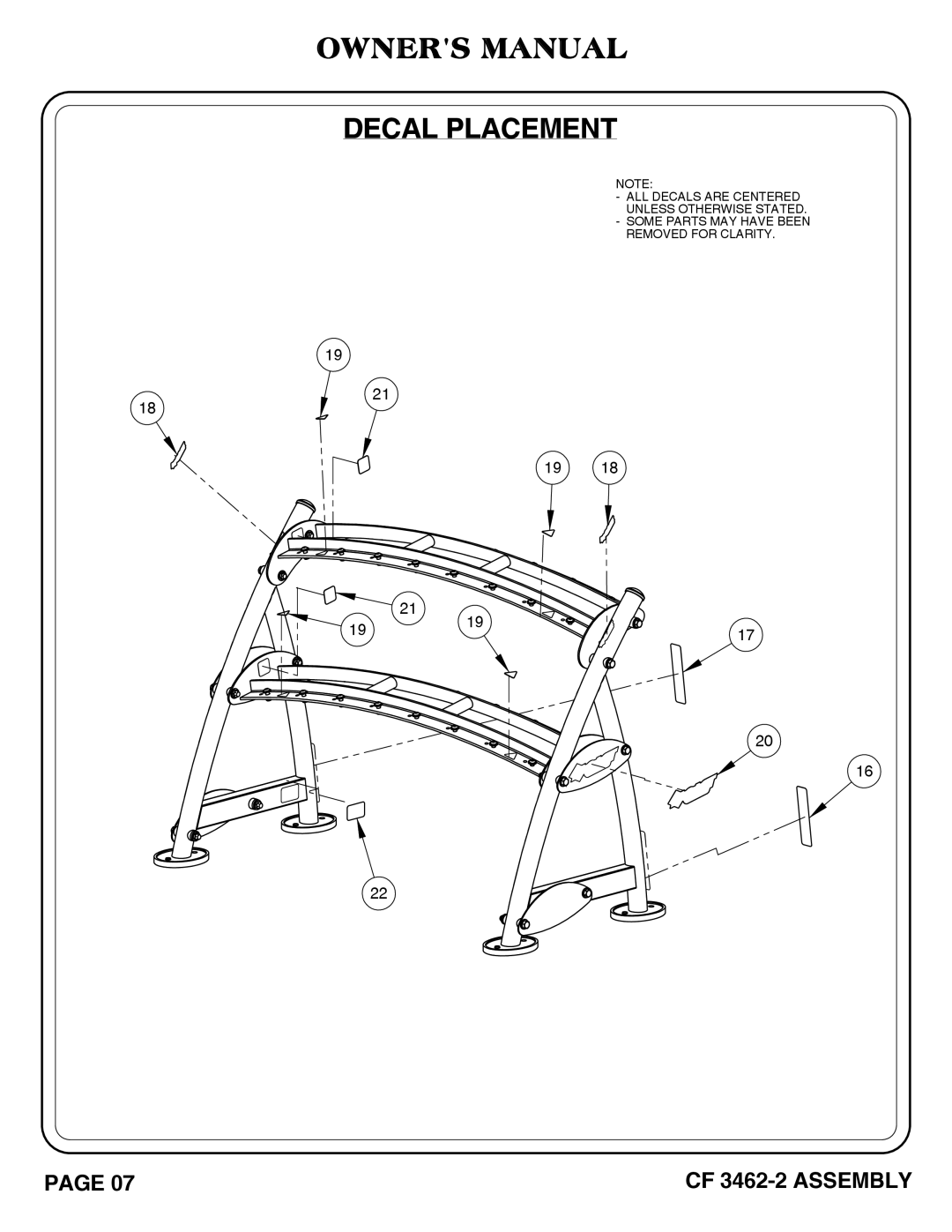 Hoist Fitness CF-3462-2 owner manual Decal Placement 