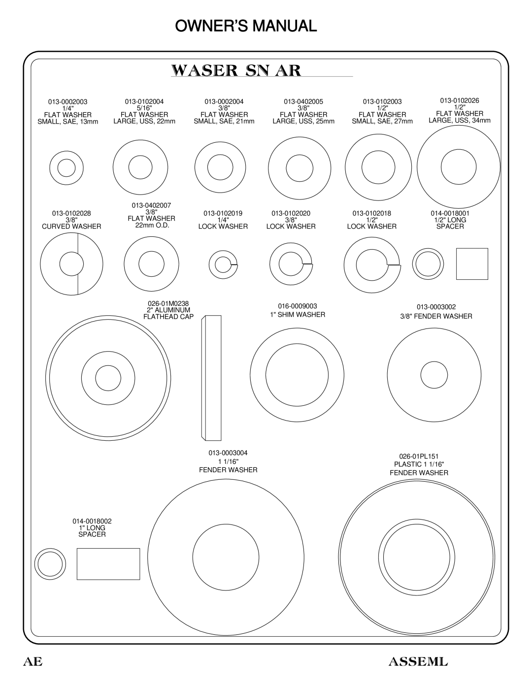 Hoist Fitness CF-3462-2 owner manual Washer Sizing Chart 