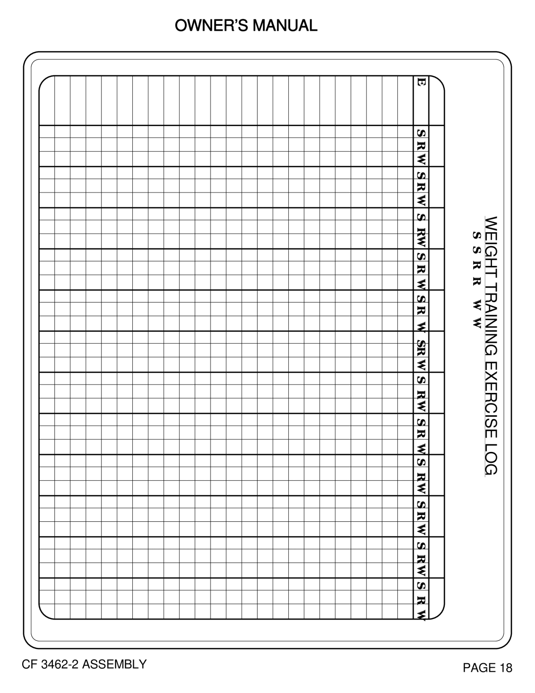 Hoist Fitness CF-3462-2 owner manual Weight Training Exercise LOG 