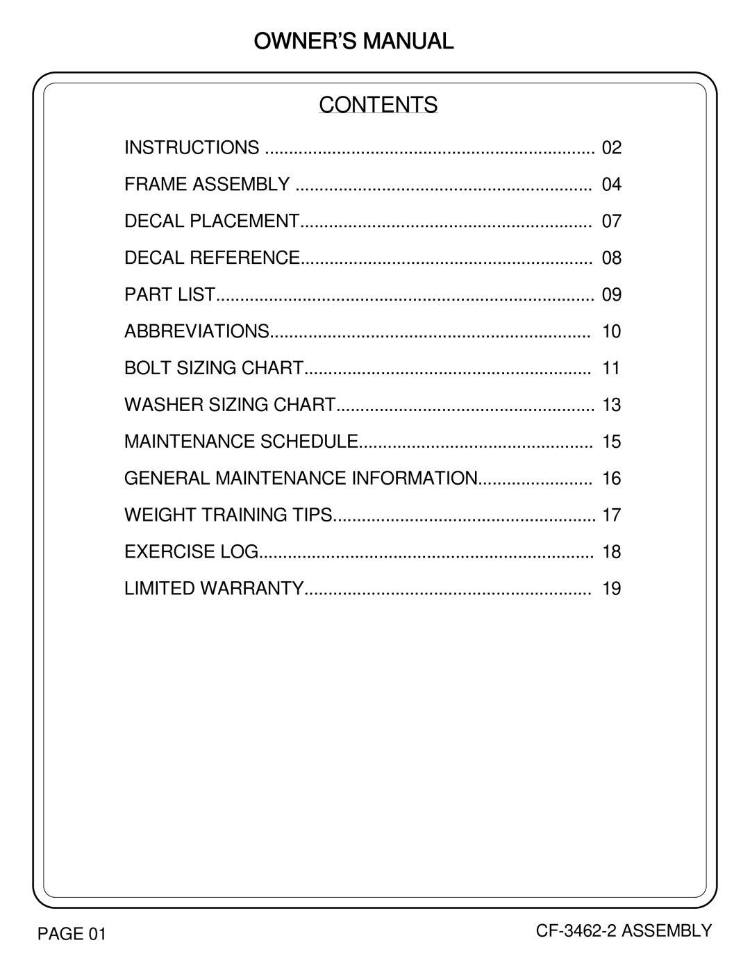 Hoist Fitness CF-3462-2 owner manual Contents 