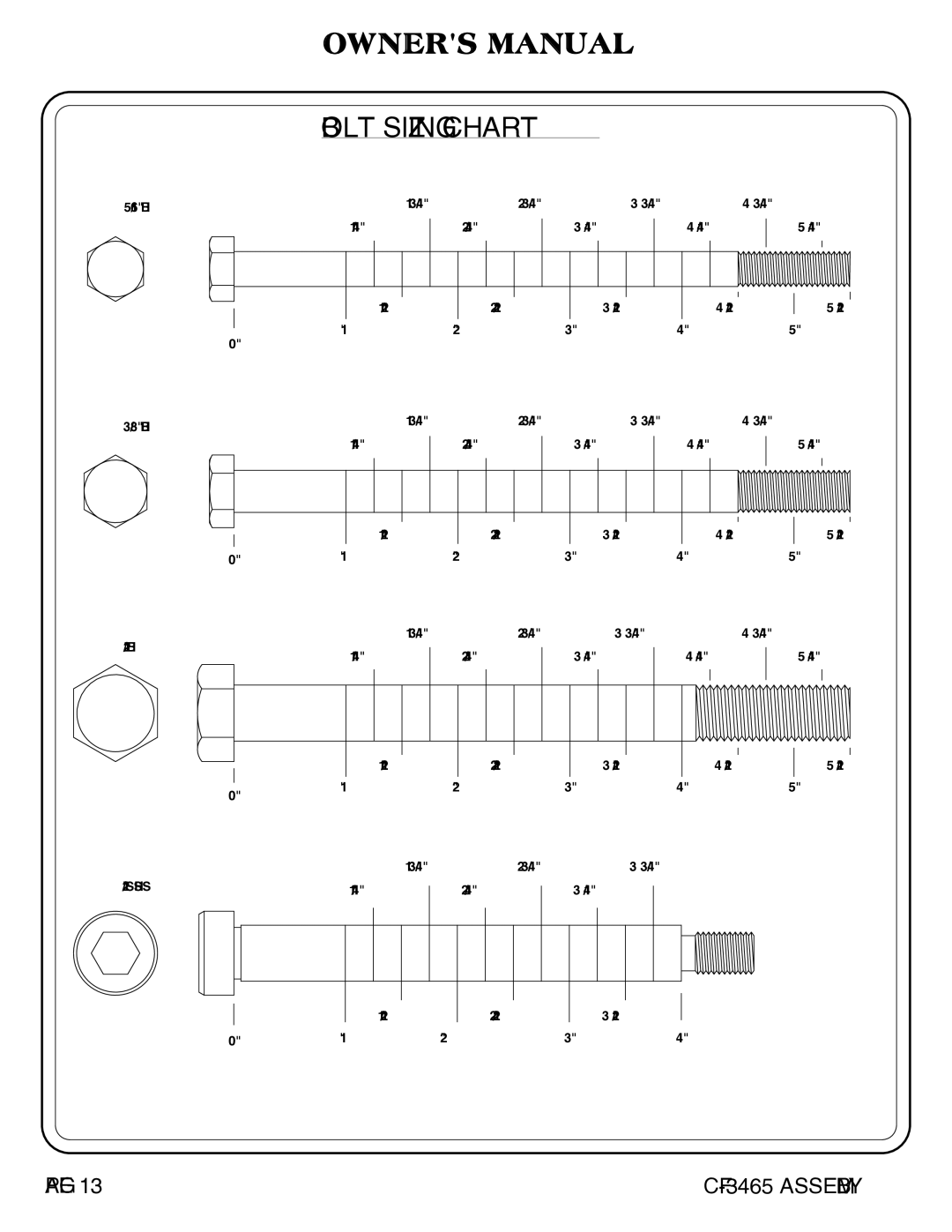 Hoist Fitness CF-3465 owner manual Bolt Sizing Chart 