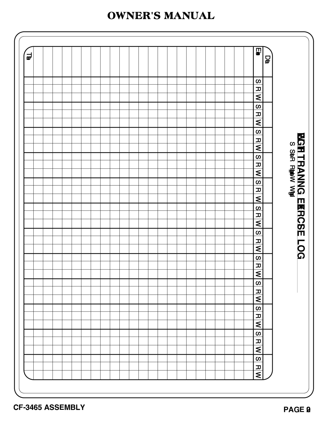 Hoist Fitness CF-3465 owner manual Weight Training Exercise LOG 