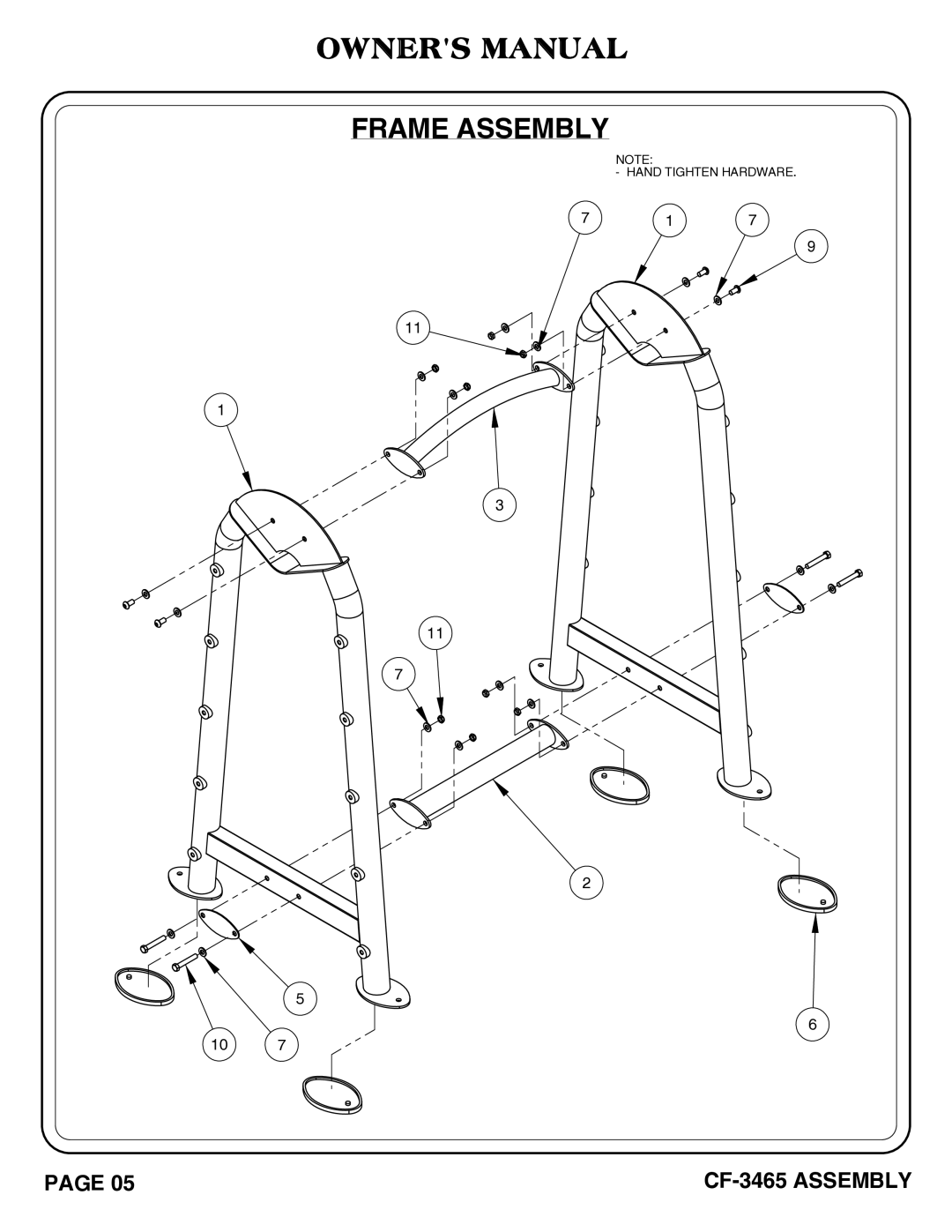 Hoist Fitness CF-3465 owner manual Hand Tighten Hardware 