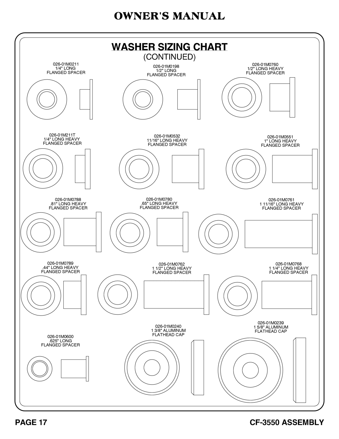 Hoist Fitness CF-3550 owner manual 026-01M211T 1/4 Long Heavy Flanged Spacer 