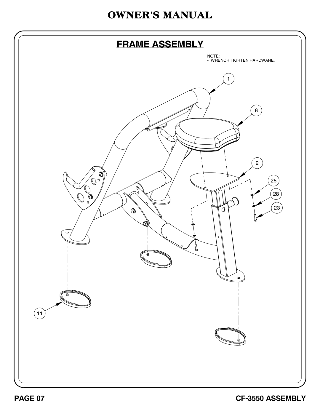 Hoist Fitness CF-3550 owner manual Frame Assembly 