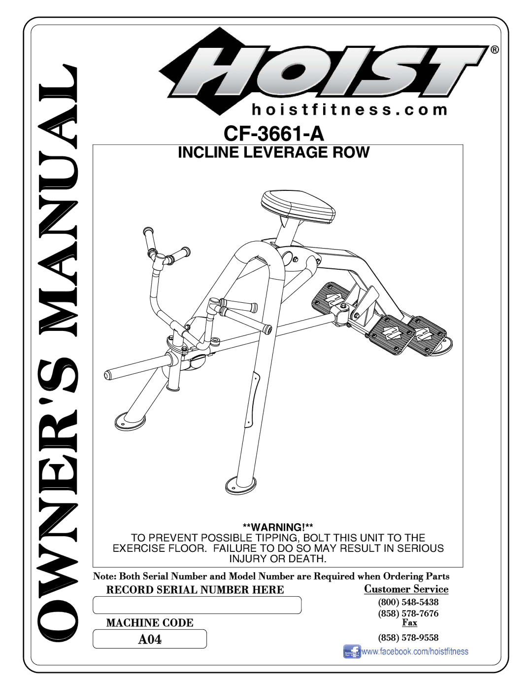 Hoist Fitness cf-3661-a owner manual CF-3661-A 