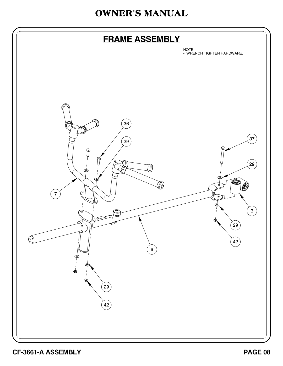 Hoist Fitness cf-3661-a owner manual Wrench Tighten Hardware 