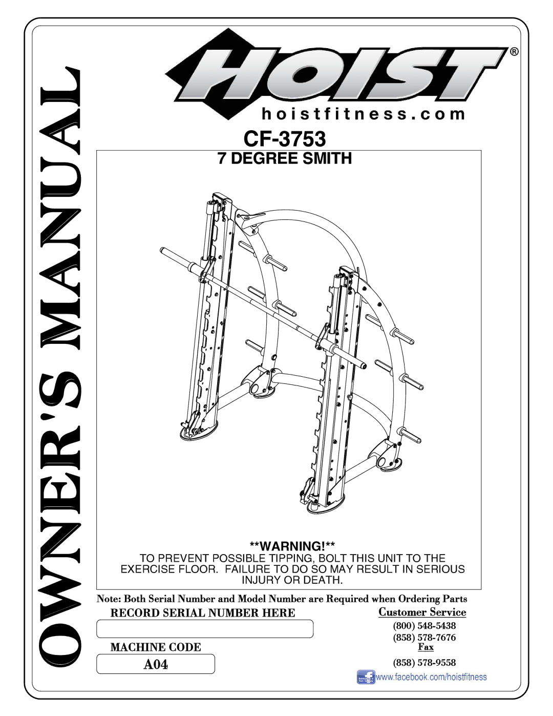 Hoist Fitness CF-3753 owner manual 