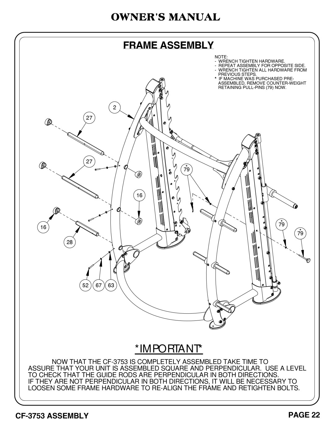 Hoist Fitness CF-3753 owner manual 52 67 