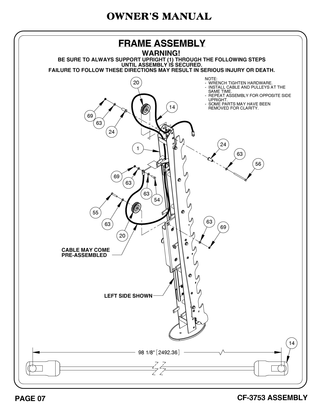 Hoist Fitness CF-3753 owner manual 98 1/8 