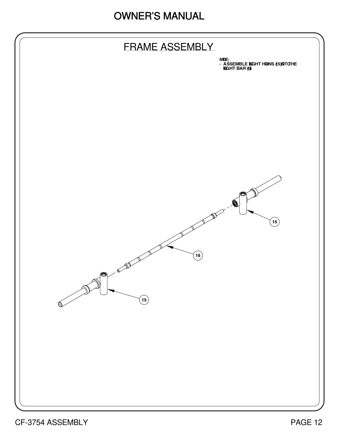 Hoist Fitness CF-3754 owner manual Assemble Weight Horns 15 Onto the Weight BAR 