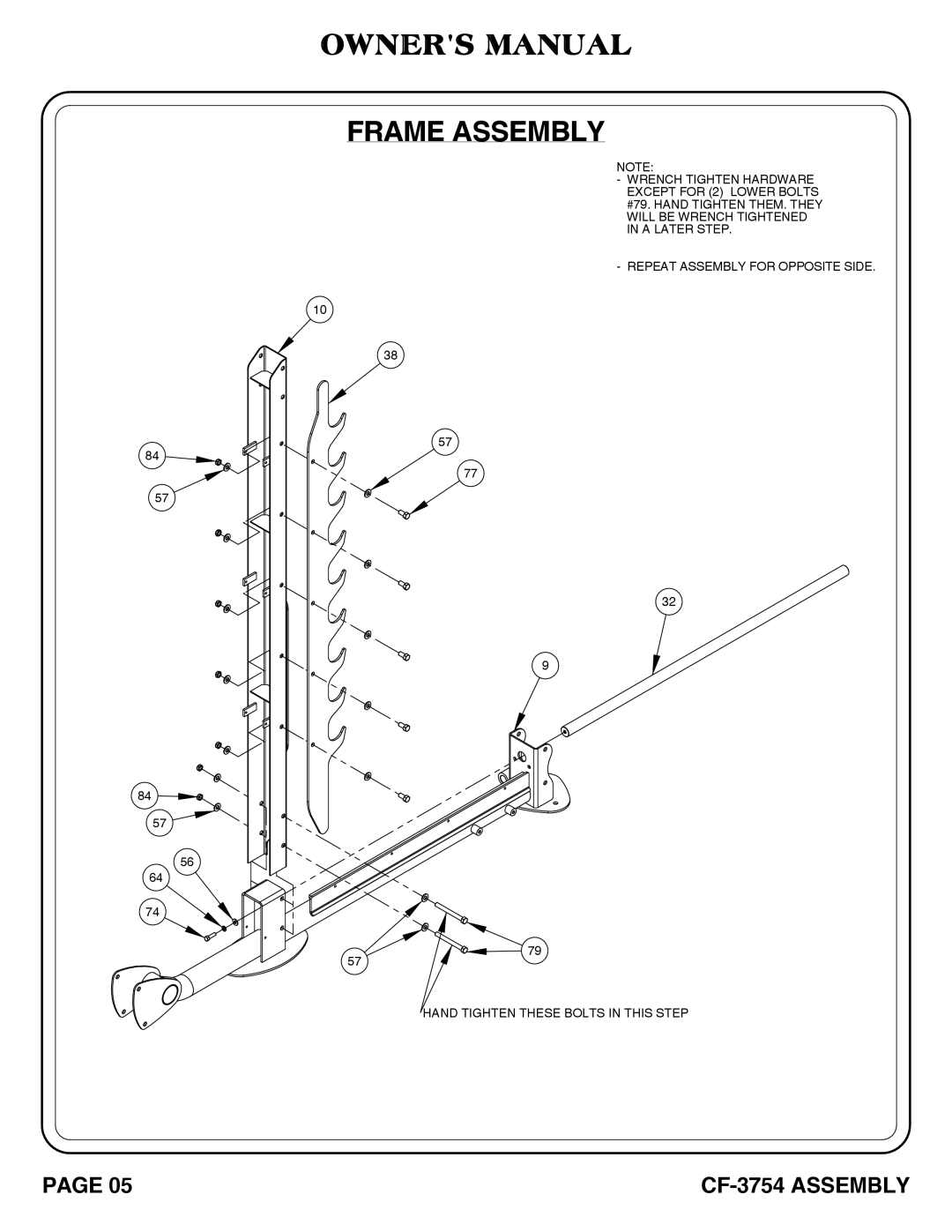 Hoist Fitness CF-3754 owner manual Frame Assembly 