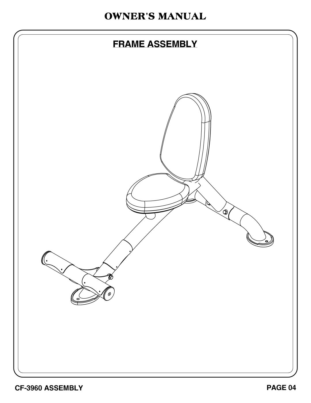 Hoist Fitness CF-3960 owner manual Frame Assembly 