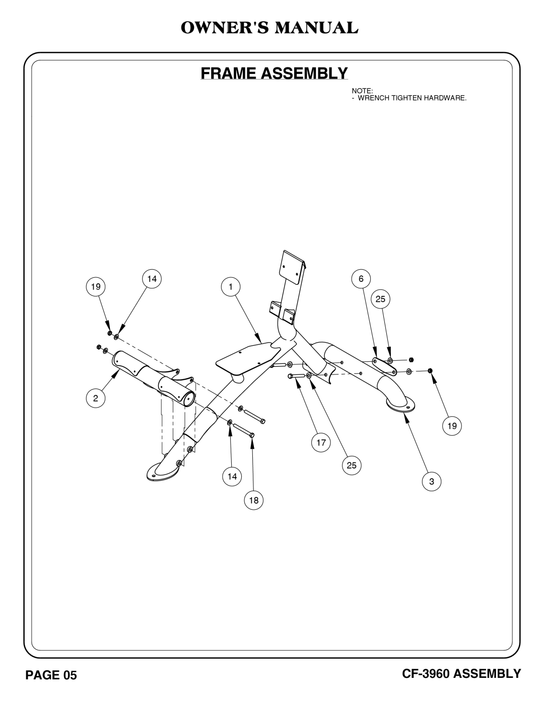 Hoist Fitness CF-3960 owner manual Wrench Tighten Hardware 