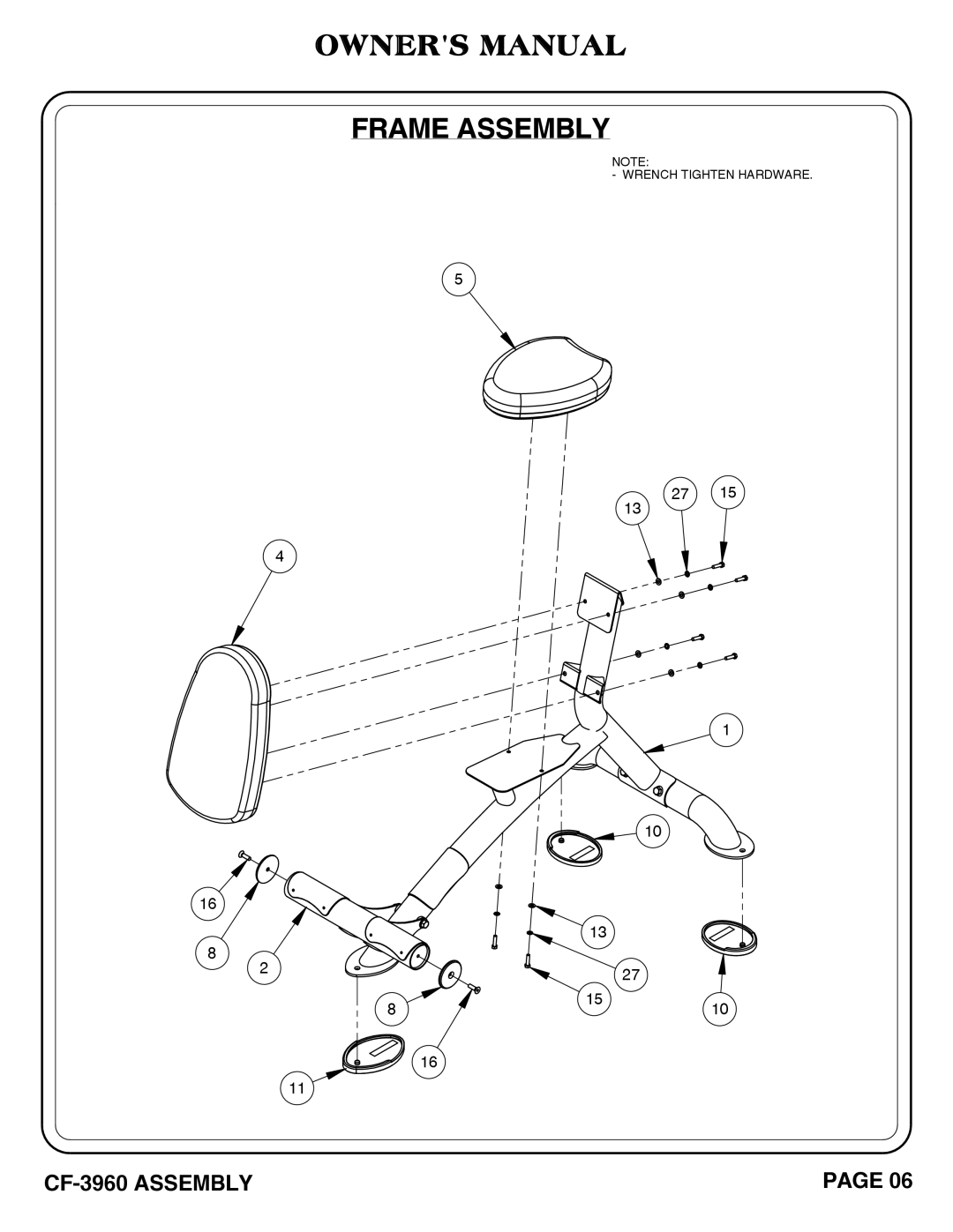 Hoist Fitness CF-3960 owner manual Frame Assembly 