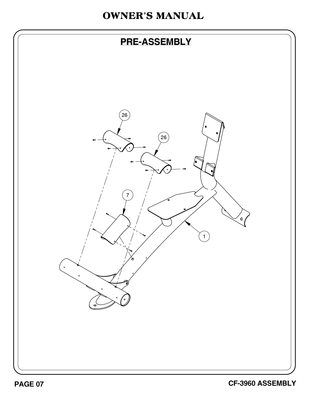 Hoist Fitness CF-3960 owner manual Pre-Assembly 