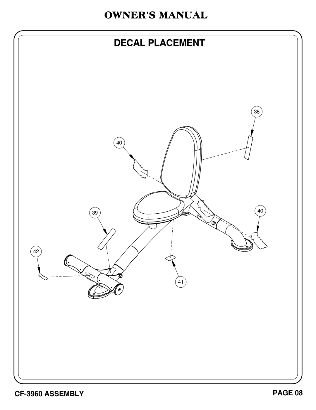 Hoist Fitness CF-3960 owner manual Decal Placement 