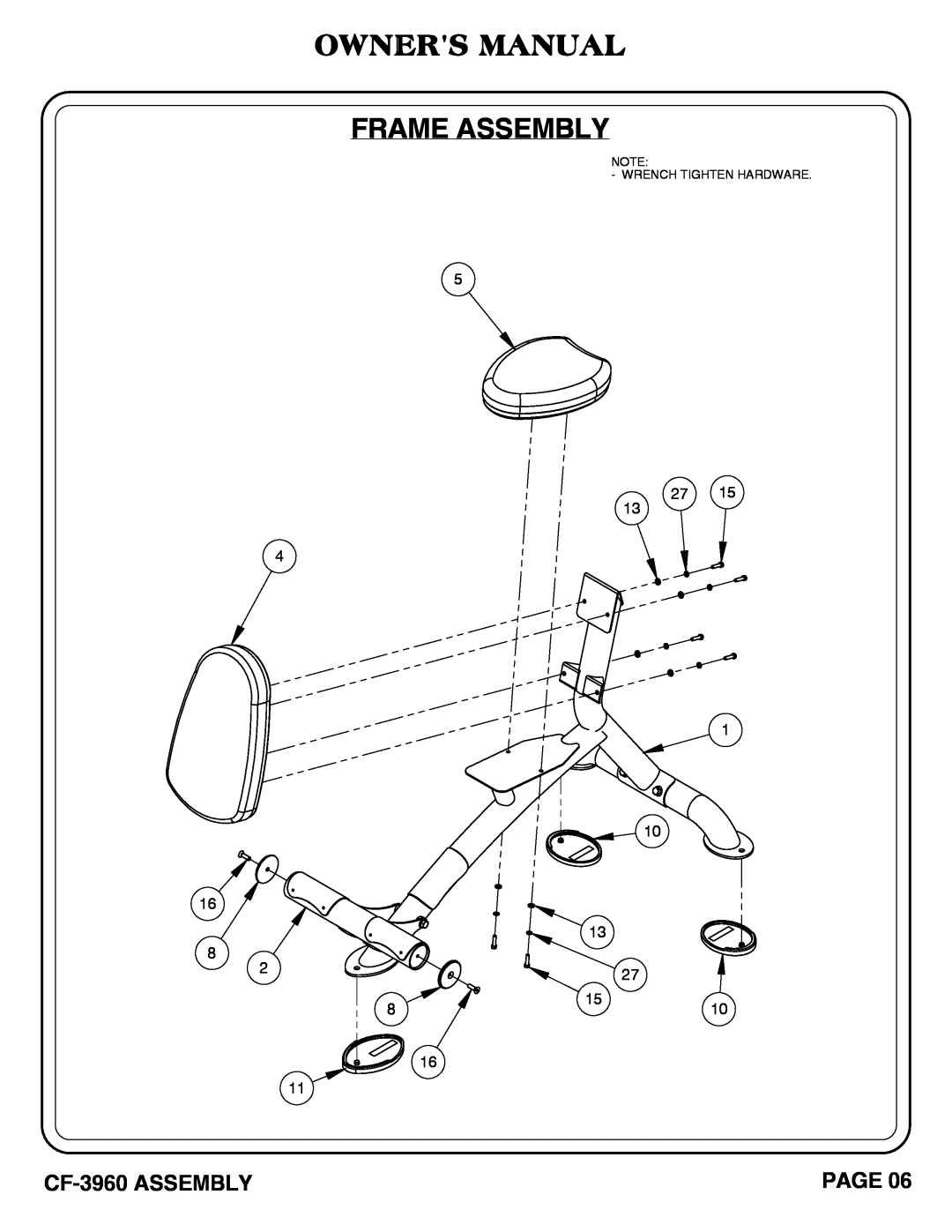 Hoist Fitness owner manual CF-3960 ASSEMBLY, Page 