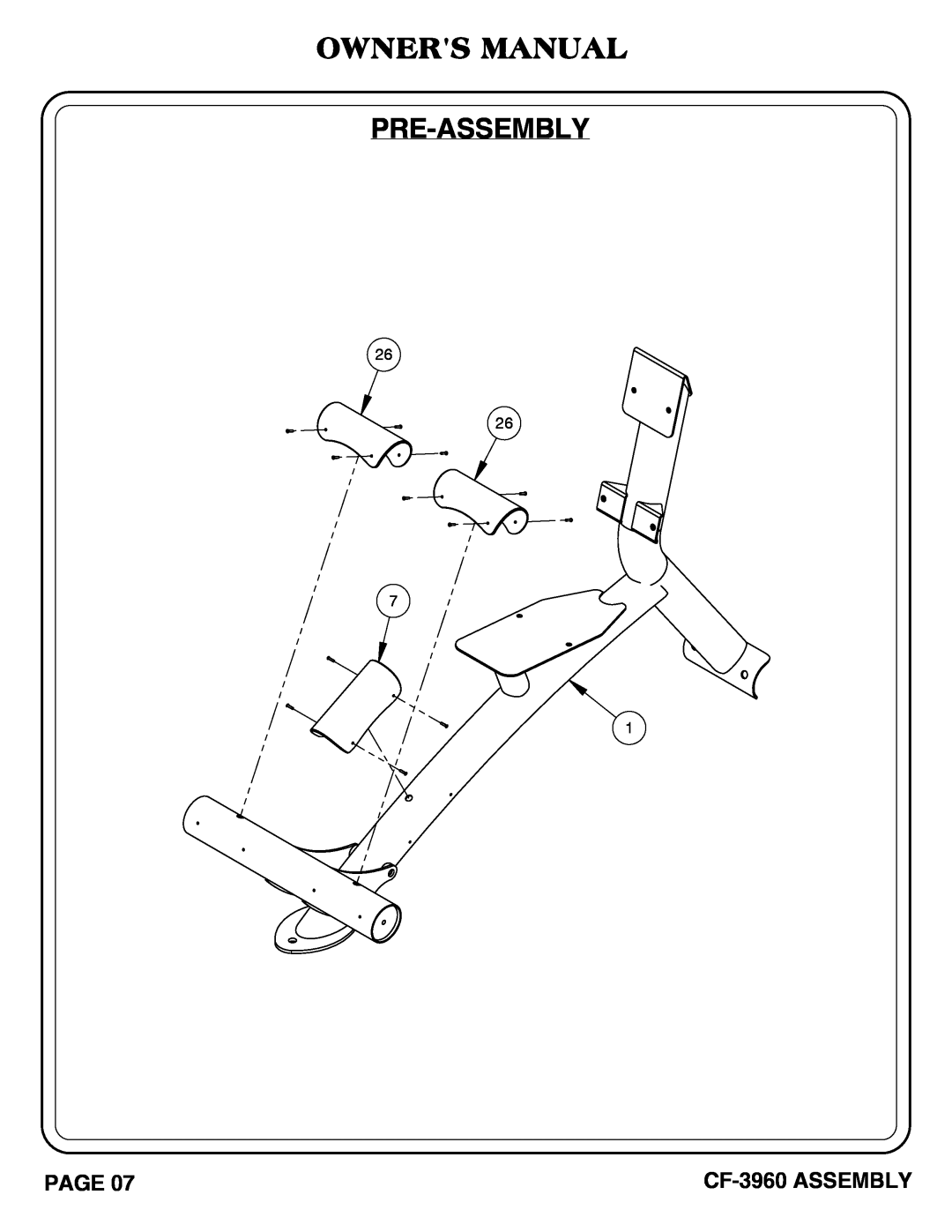 Hoist Fitness owner manual Owners Manual Pre-Assembly, Page, CF-3960 ASSEMBLY 
