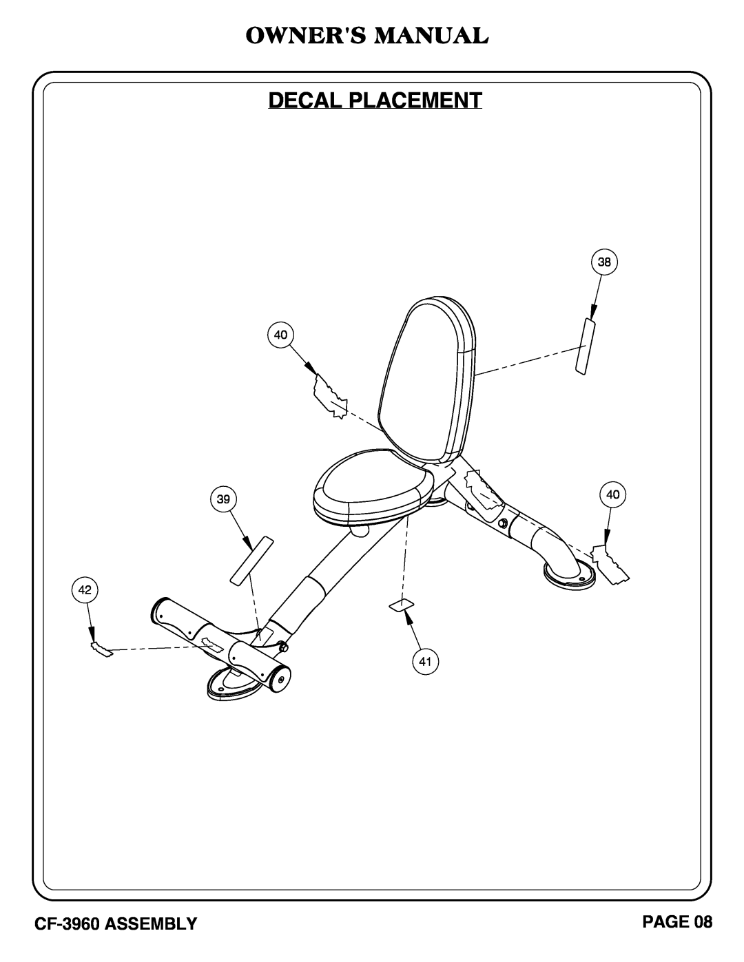 Hoist Fitness owner manual CF-3960 ASSEMBLY, Page 