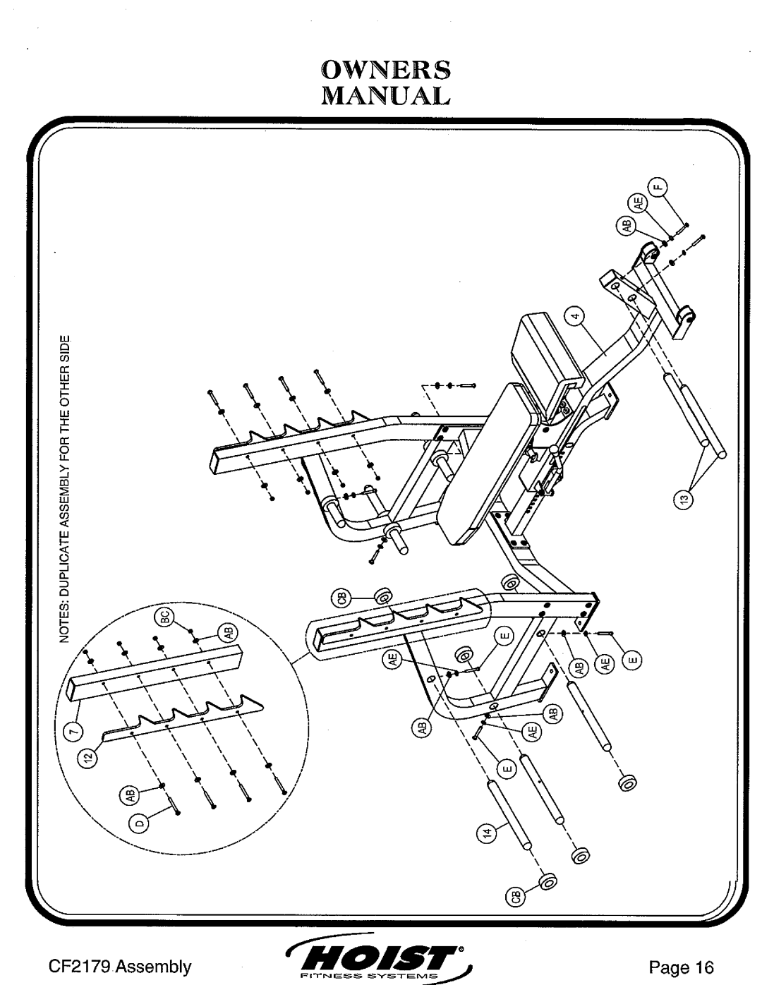 Hoist Fitness CF2179 manual 