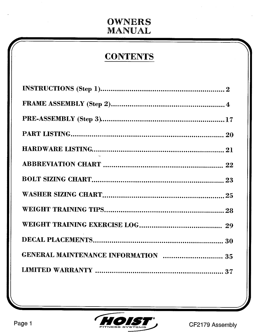 Hoist Fitness CF2179 manual 