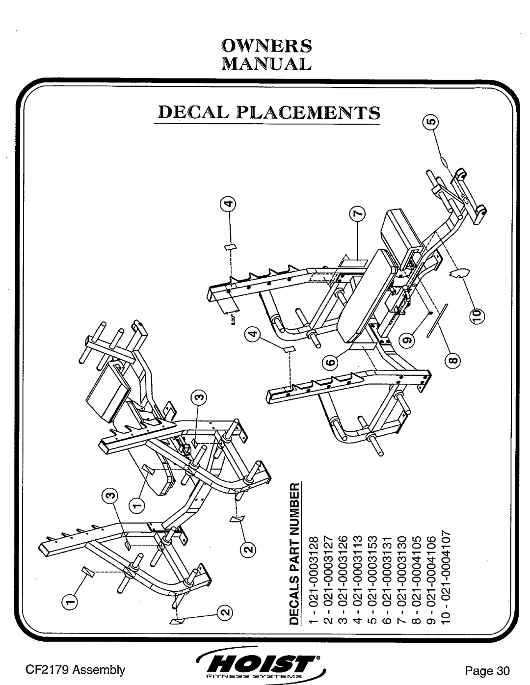 Hoist Fitness CF2179 manual 