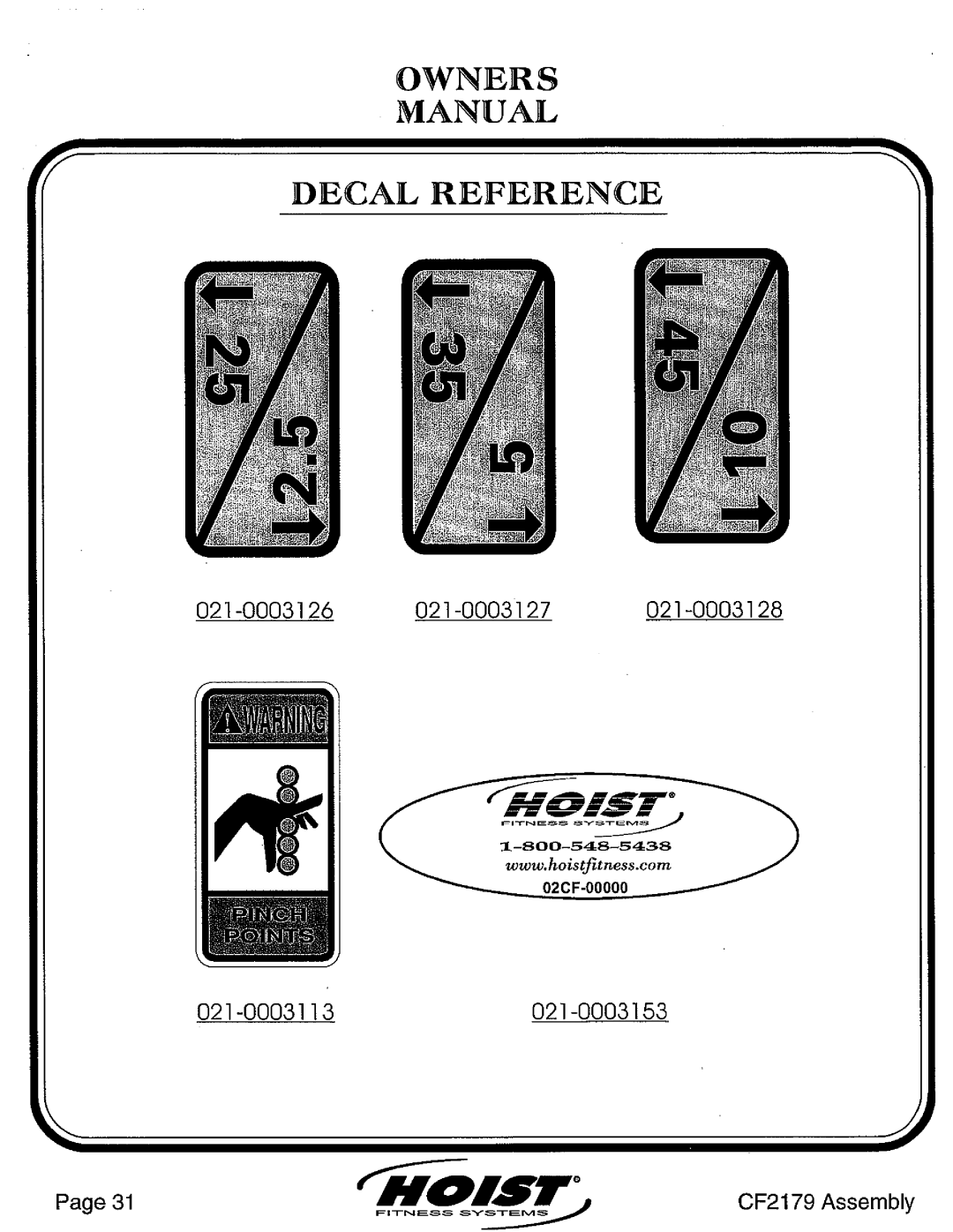 Hoist Fitness CF2179 manual 