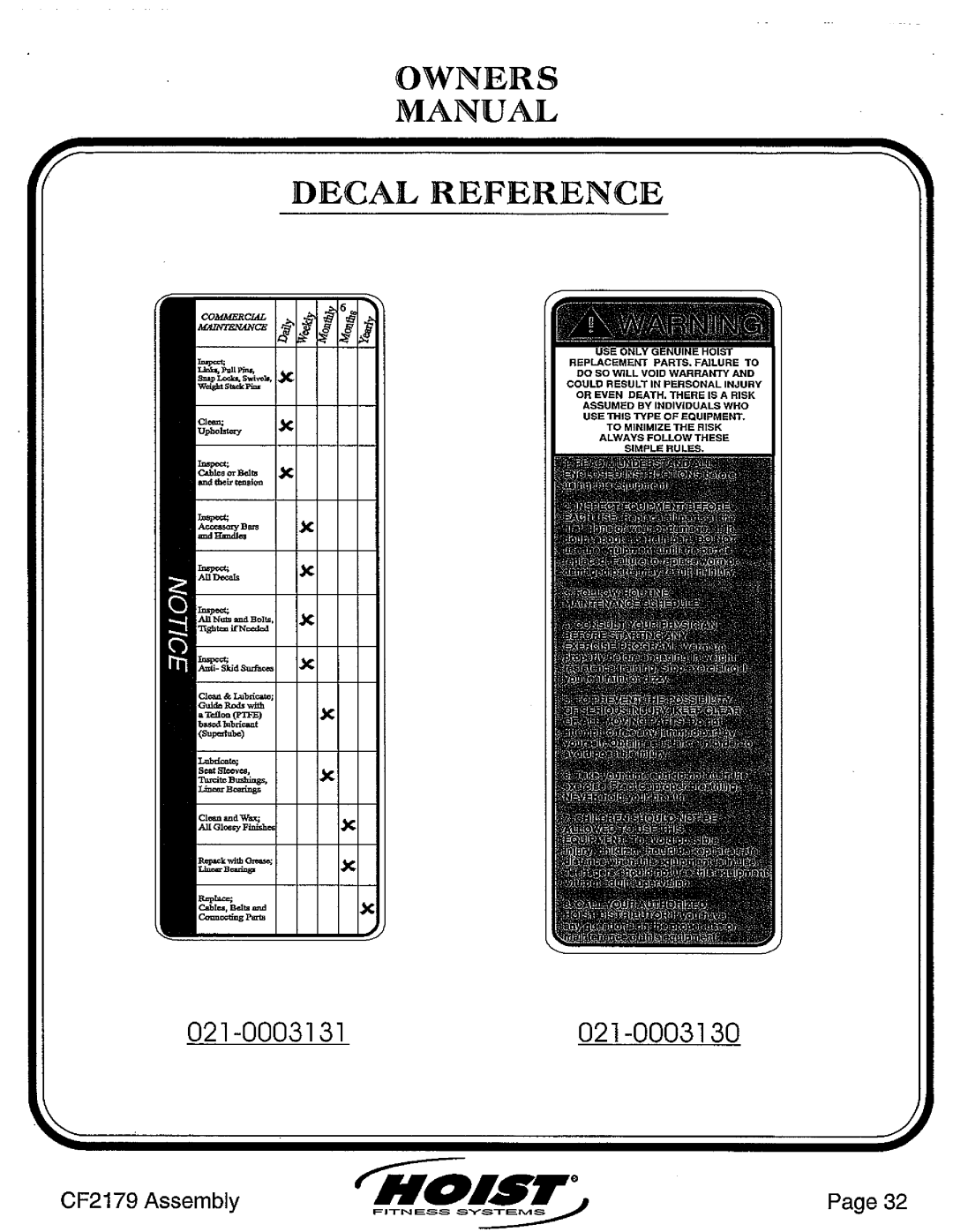 Hoist Fitness CF2179 manual 