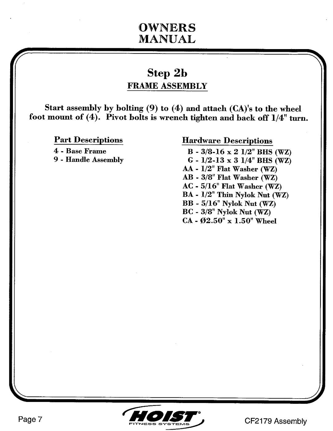 Hoist Fitness CF2179 manual 